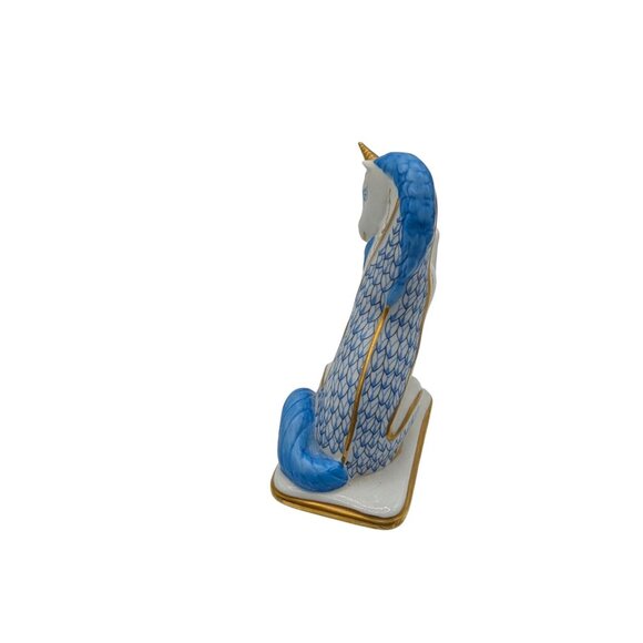 Porcelain Unicorn Figurine By The Franklin Mint 1991 Blue & White With Gold Acce - Picture 10 of 11